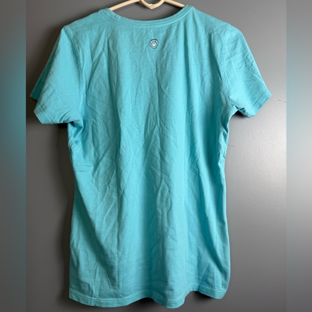Life is Good Women's Sz S Short Sleeve T Shirt Teal Tubby Time PTP 18" - Picture 2 of 5